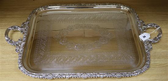 A silver plated two handled tray W.76cm x D.46cm
